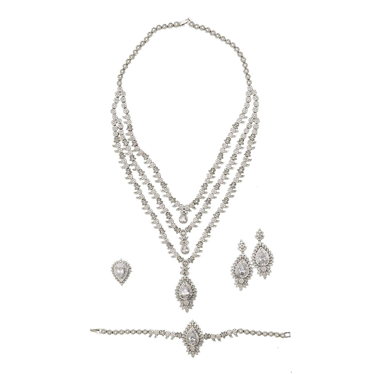 EvaJEWELRY Gold-plated diamond model set with sparkling zircon stones The set is four pieces Suitable as a gift for weddings Bring your style in fashion by using this multi set to give a magic touch