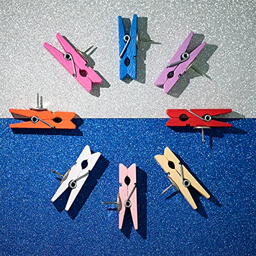 Push Pin Clips For Cork Board, 50 Pcs Colorful Push Pins With Wooden Clips Decorative Assorted Colors Thumbtack Pushpins Tacks For Bulletin Board Decorations, Artworks, Notes, Photos, Office And Home #TOP3