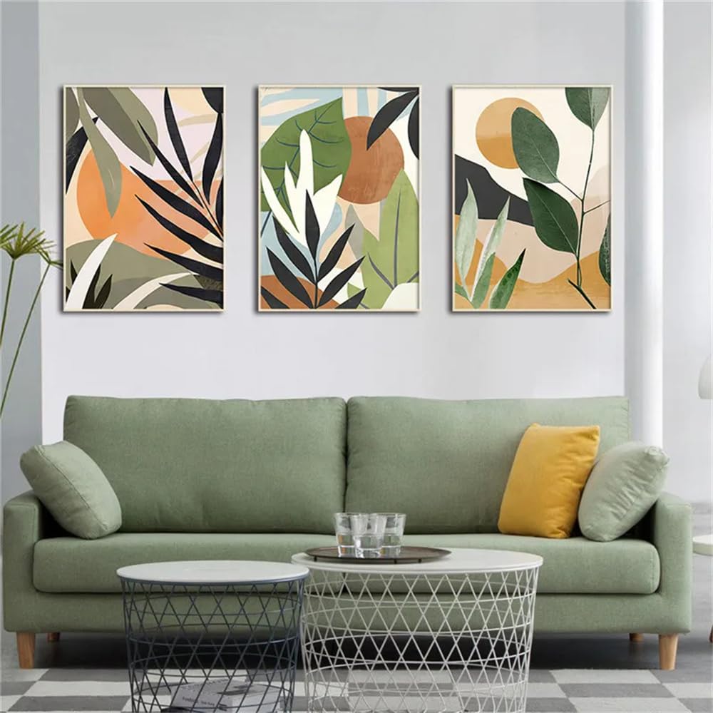 WBYZAC Botanical Posters-Boho Gold Green Tropical Plant Canvas Wall Art Poster Sun Moon Leaves Wall Painting Picture for Bedroom Living Room Kitchen Decor-60 * 80cm*3PCS (No Frame)