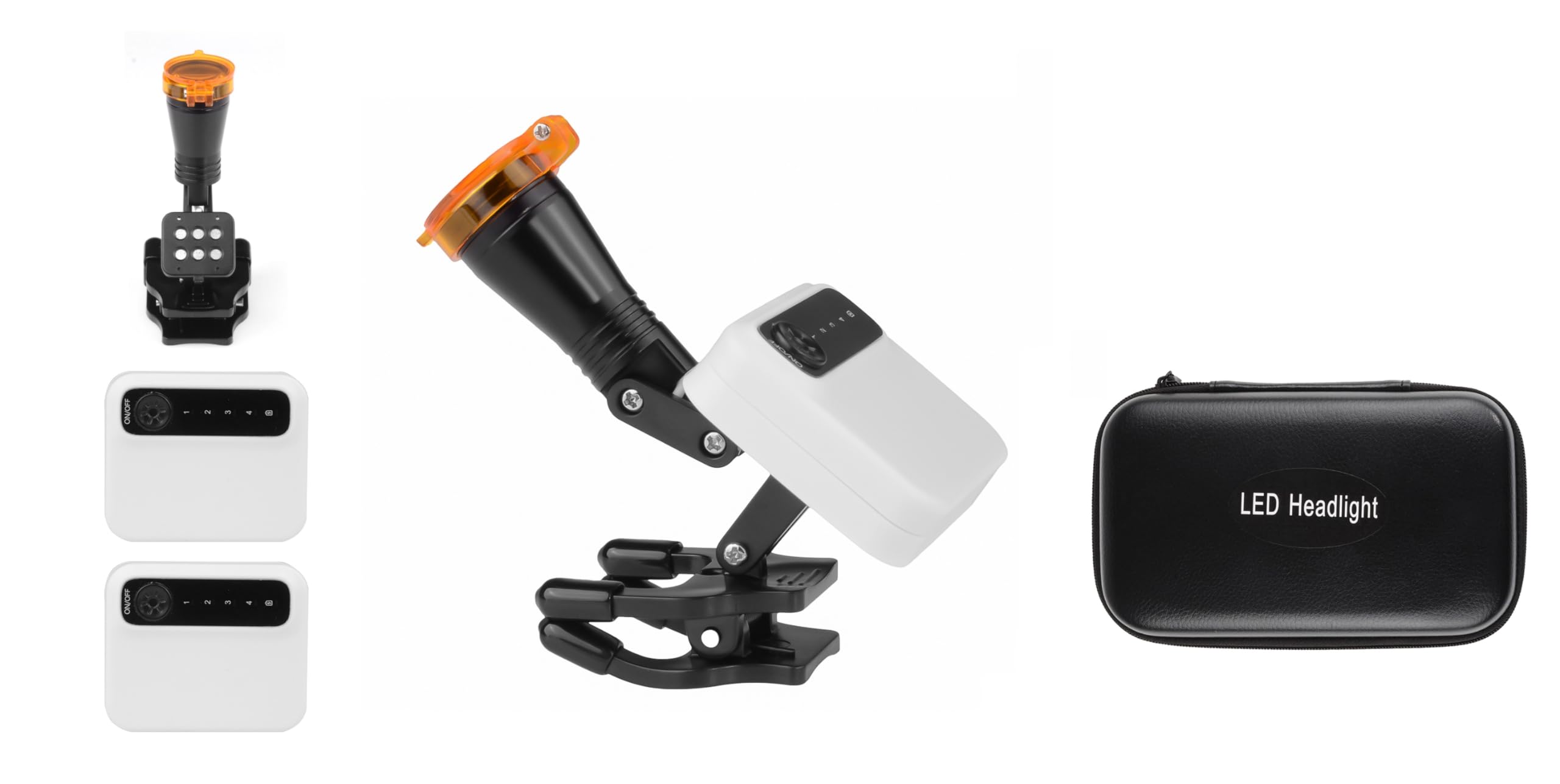 Castanai White Clip-on Type 5W Headlight with Optical Yellow Filter Magnetic Chuck Design Adjustable Brightness Headlamp DY-015 with Extra Batteries