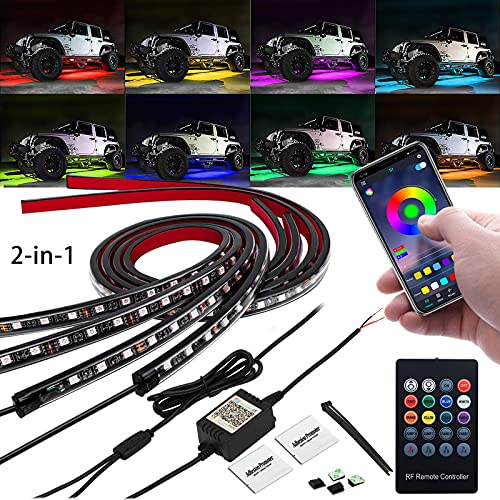 BLIAUTO Neon Underglow Kit for Car Lights Exterior Neon Accent Lights Kit 2-in-1 Design with RF Remote&APP Control 16 Million Colors Sync to Music for Car Jeep Truck SUV Off Road Boat,DC 12V