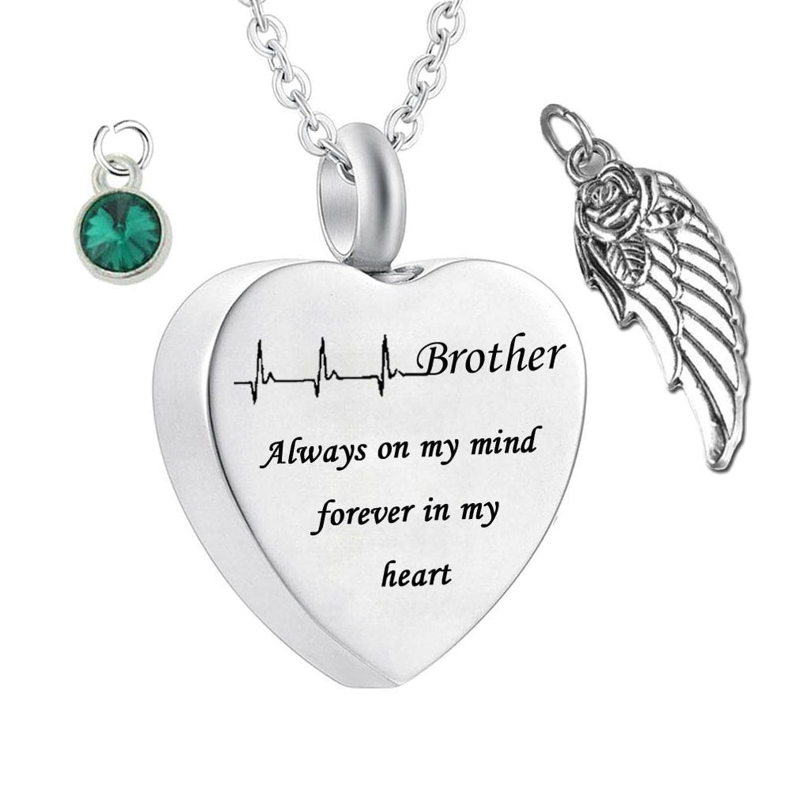 Wycian Keepsake Necklace for Ashes Brother, Urn Necklace for Ashes Heart Brother Always on My Mind Forever in My Heart for Memorial Keepsake