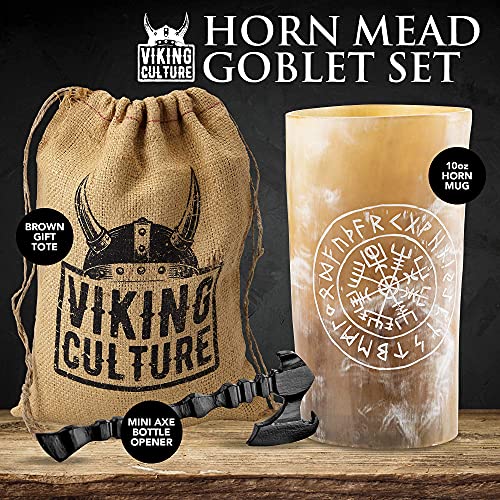 Viking Culture Horn Mead Cup - Nordic Inspired Drinking Vessel | Handmade Goblet for Wine Beer Ale - Safe and Unique Drink Tumbler Gift with Axe Bottle Opener and Burlap Bag - Thumbnail 7