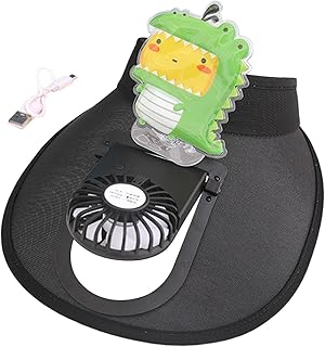 AMLESO Sun Visor Hat with Fan, Fan Visor Hat Summer Cooling Fan Hat for Camping Outdoor Sports, Black Dinosaur