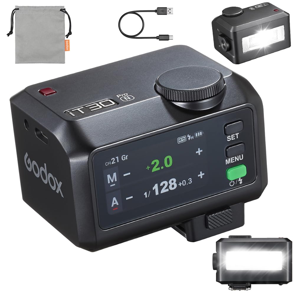GODOX IT30Pro IT30Pro N TTL Mini Flash for Nikon Cameras, 2.4GHz Wireless Master/Slave, 1/8000s High-Speed Sync, 2.8" Touch Screen, 560 Flashes, 1.5s
