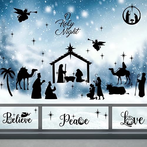 Pegatinas de ventana de Navidad calcomanías de cristal estáticas de Jesús religioso decoración de escena de pesebre de Navidad festivales