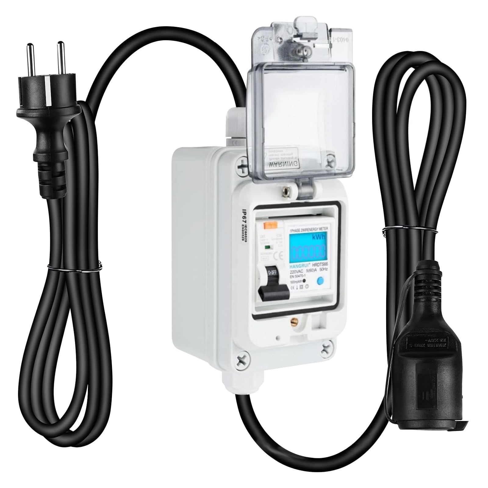 Compteur Electrique Numérique Mobile: 220v Compteur D'énergie Numérique Mobile Avec Prise Schuko, Fonction Mémoire De Coupure De Courant, Mobiles Extérieur Kwh Wattmetre Prise Pour Appareils