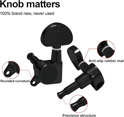 Miniatura 53 de SAPHUE Afinadores de guitarra de 4.331 in, un juego de llaves de afinación de guitarra clásica negra 1R1L, clavijas de cuerda para guitarra clásica