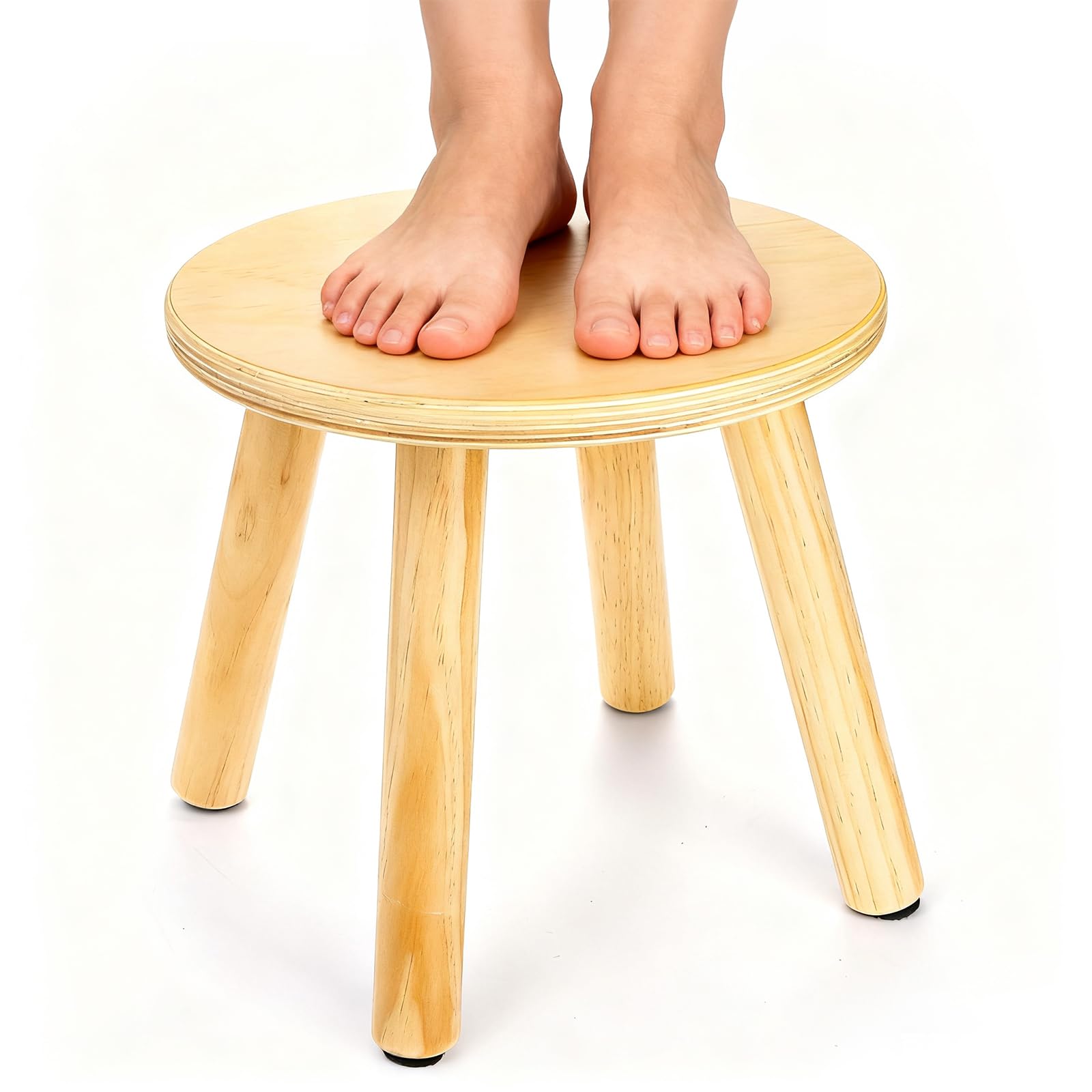 Goaste 10 Inch Wooden Step Stool, Solid Round Sitting Stools for Adults, Multi-Purpose Short Chair Perfect Matched Sensory Table, 4-Legged Small Foot Rest Stool for Playroom, Kitchen, Bedroom