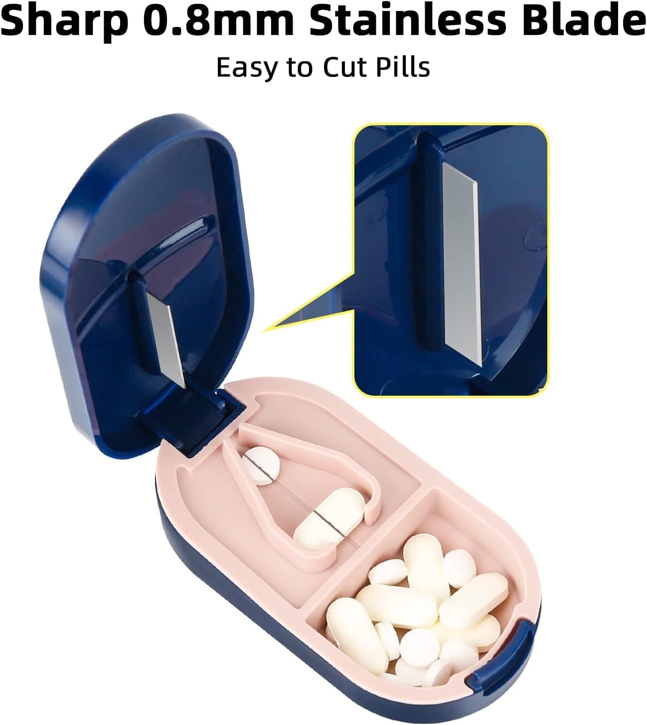 Savoryhive Pill Cutter, Portable Pill Splitter 2-in-1 Pill Case with Stainless Steel Blade || Portable Pill Box Tablets Cutter || Medicine Organizer Box with Pill Cutter 2