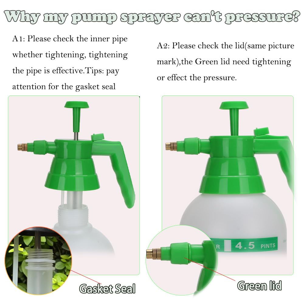 Paquete de 2 pulverizadores de bomba de jardín de mano, botella de agua a presión de 1/2 galón con boquilla de latón ajustable, para plantas y otras soluciones de limpieza (blanco y verde)
