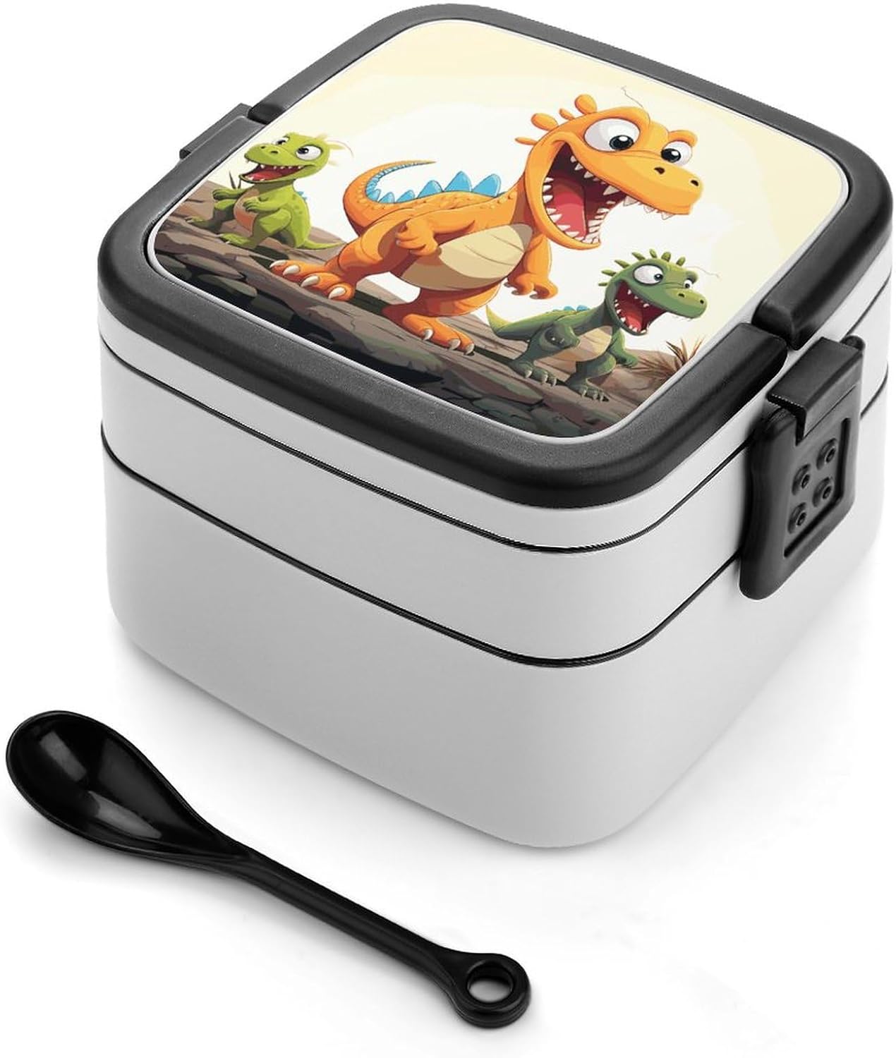 Adult Lunch Box Cartoon Dinosaur Images Printed Bento Box Portable Lunch Box with Spoon And Handle Bento Boxes for Workand Picnics