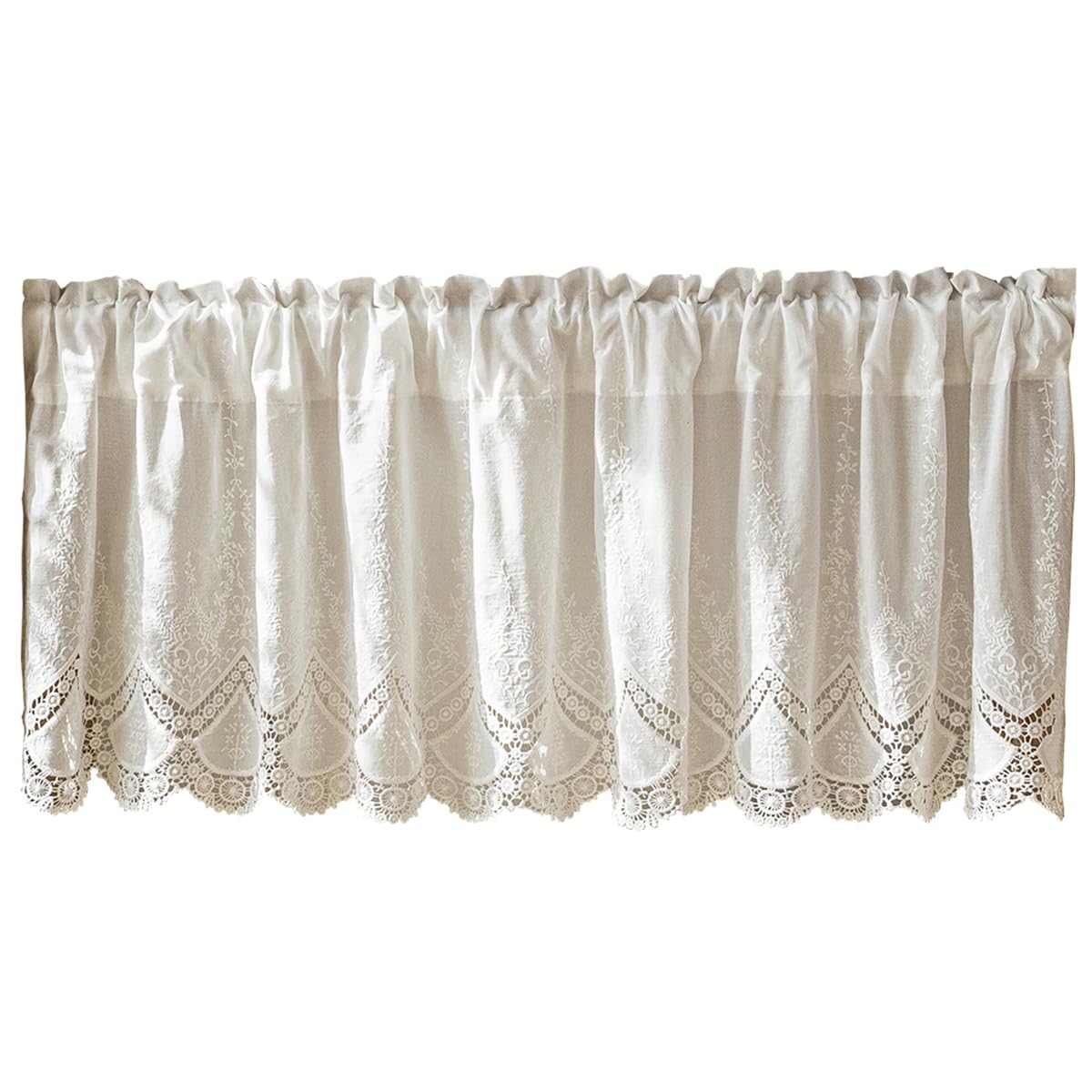 Brise-bise en Dentelle Blanche Style Campagne – Rideau Court pour Cuisine, Salle de Bain ou Salon,150cmWx40cmH