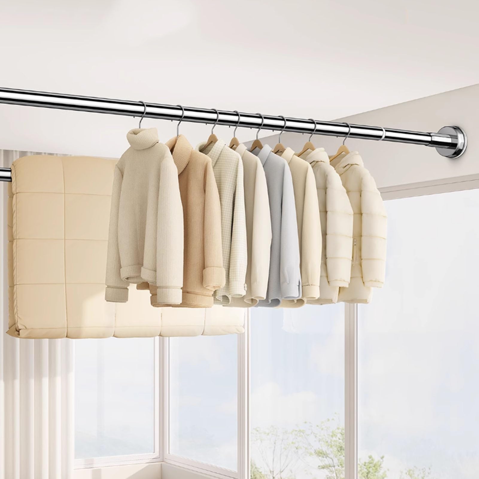 Tringle à Vêtements Dut Lourd Réglable Tringle De Penderie, Tube Industriel Acier Inoxydable Barre De Suspension De Vêtements/Tringles À Rideau De Douche, Pour Salle De Bain Fenêtres Chambres À Couch