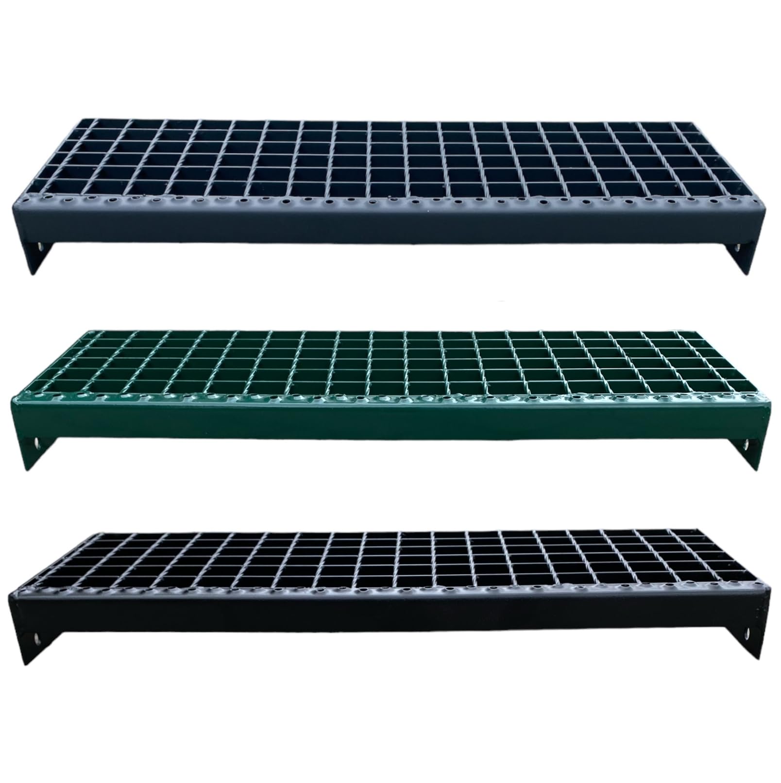 F & R Metalowy stopień 600 x 270 mm RAL 9005 czarny – kratka schodowa ze stali malowanej proszkowo – antypoślizgowy, odporny na warunki atmosferyczne, idealny do schodów zewnętrznych