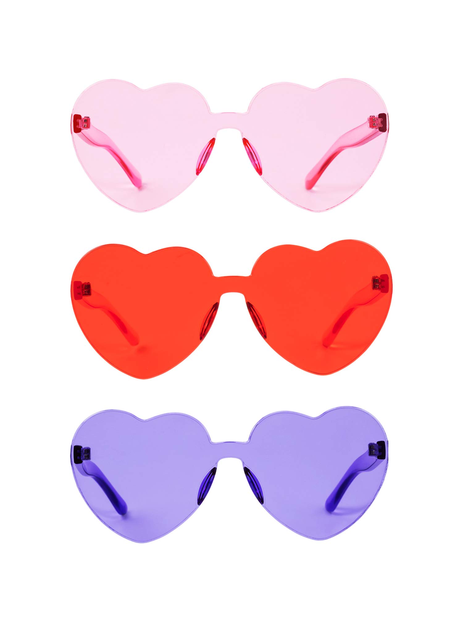 Gejoy Heart Shaped Love Rimless Sunglasses One Piece Transparent Candy Color Frameless Glasses Tinted Eyewear (3 Pairs Color B)