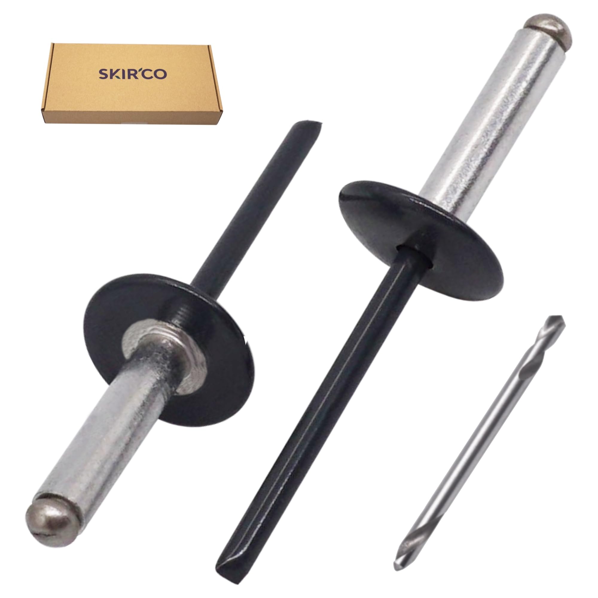 SKIR'CO (100 uds) Remaches ciegos de aluminio con brida grande 4,8 x 20 mm, mandril de acero inoxidable, RAL 7016 gris antracita (broca incluida)