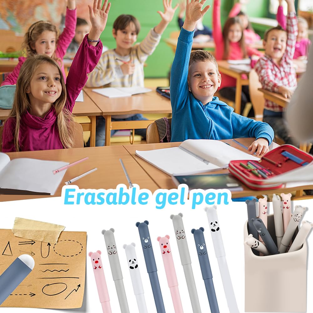 20 Stk. CHEVVY Löschbare Gelstifte - Tier Cartoon Design Mit Radierer Blau