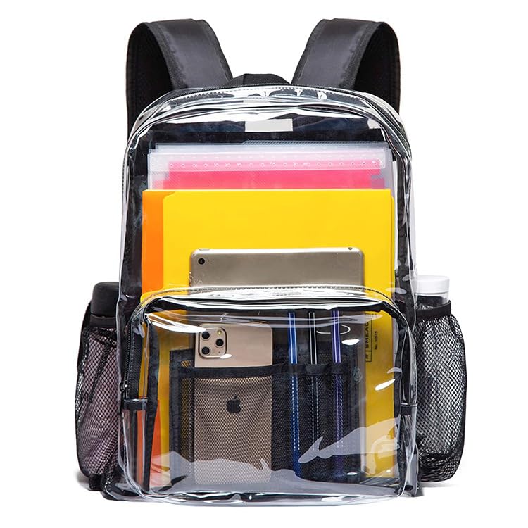 Clear Backpack Heavy Duty PVC Transparent Backpack with Reinforced Strap Stitches & Large Capacity for College Workplace Security - Black2