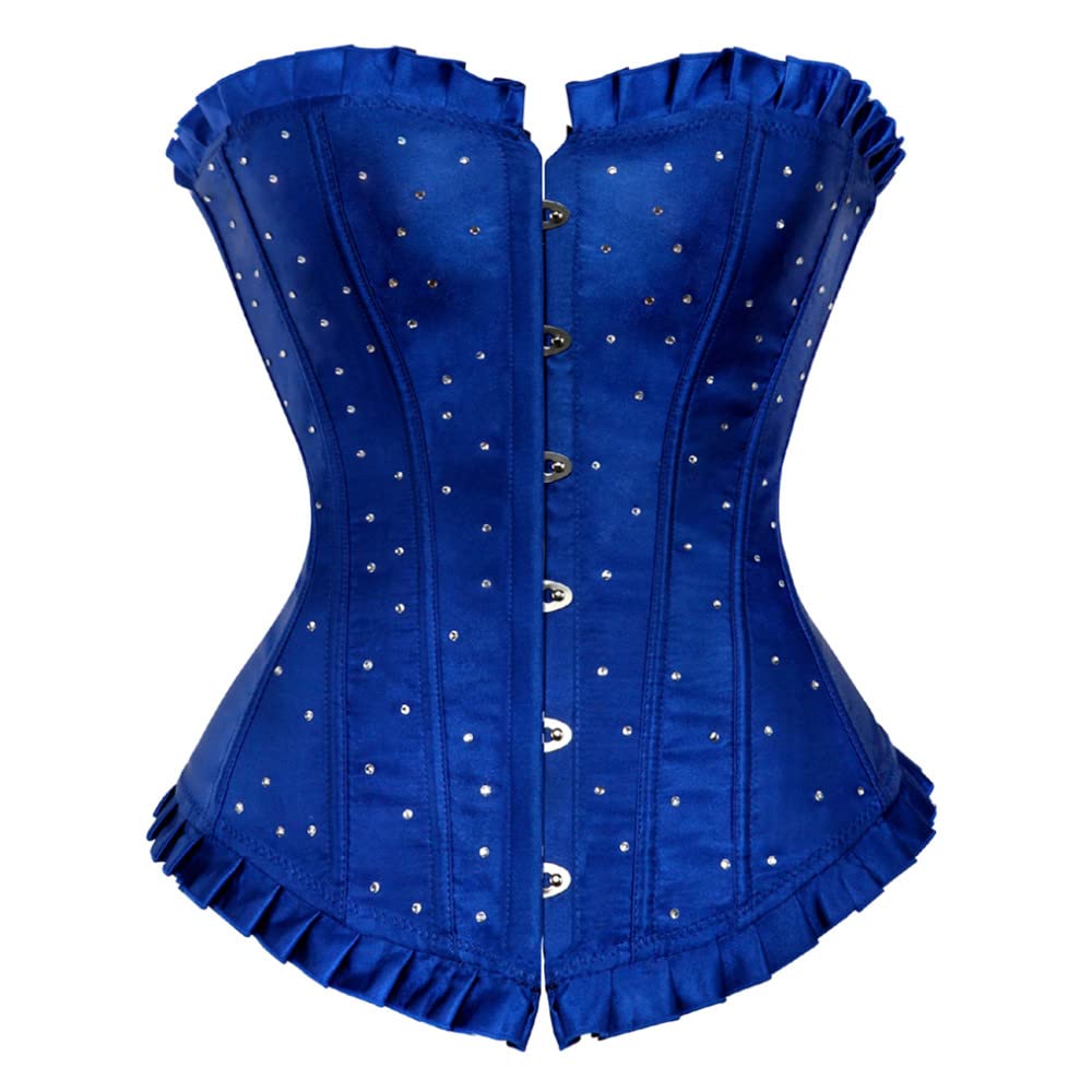 MontecarduoWomens Bustier Corset - Rhinestones Push Up Blue Corset For Carnival Nightclub Bustiers And Corsets Medieval Dress Lace Skirt Set Women'S Underwear,Style A,L