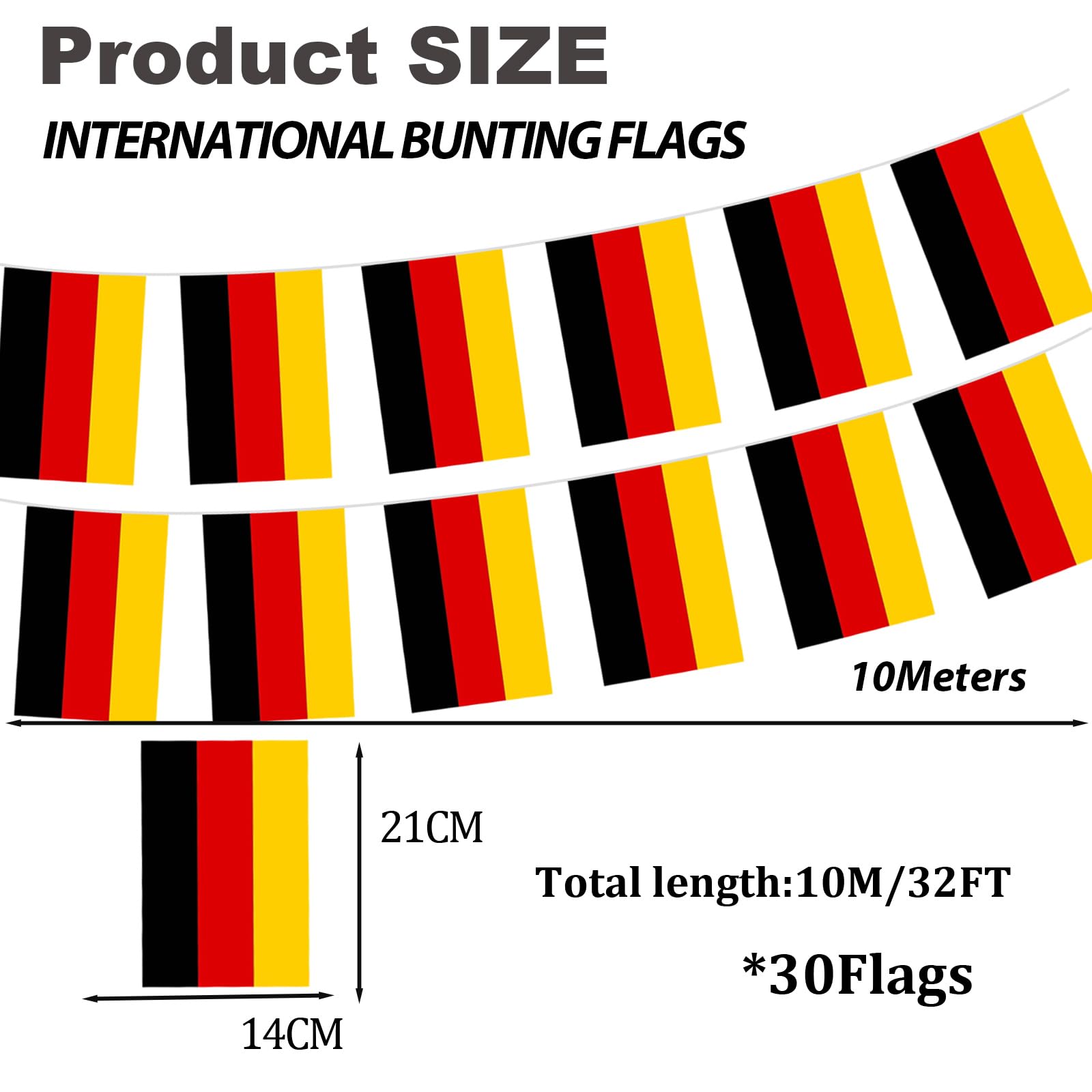 Germany Flags Bunting Deutschland Flags Bunting Banner 10M/33ft 30 Flags for Games 2024 Football Party Decoration German Bunting Flags Banner for Sport,Bar Events,Garden,Germany Celebrations - Image 2