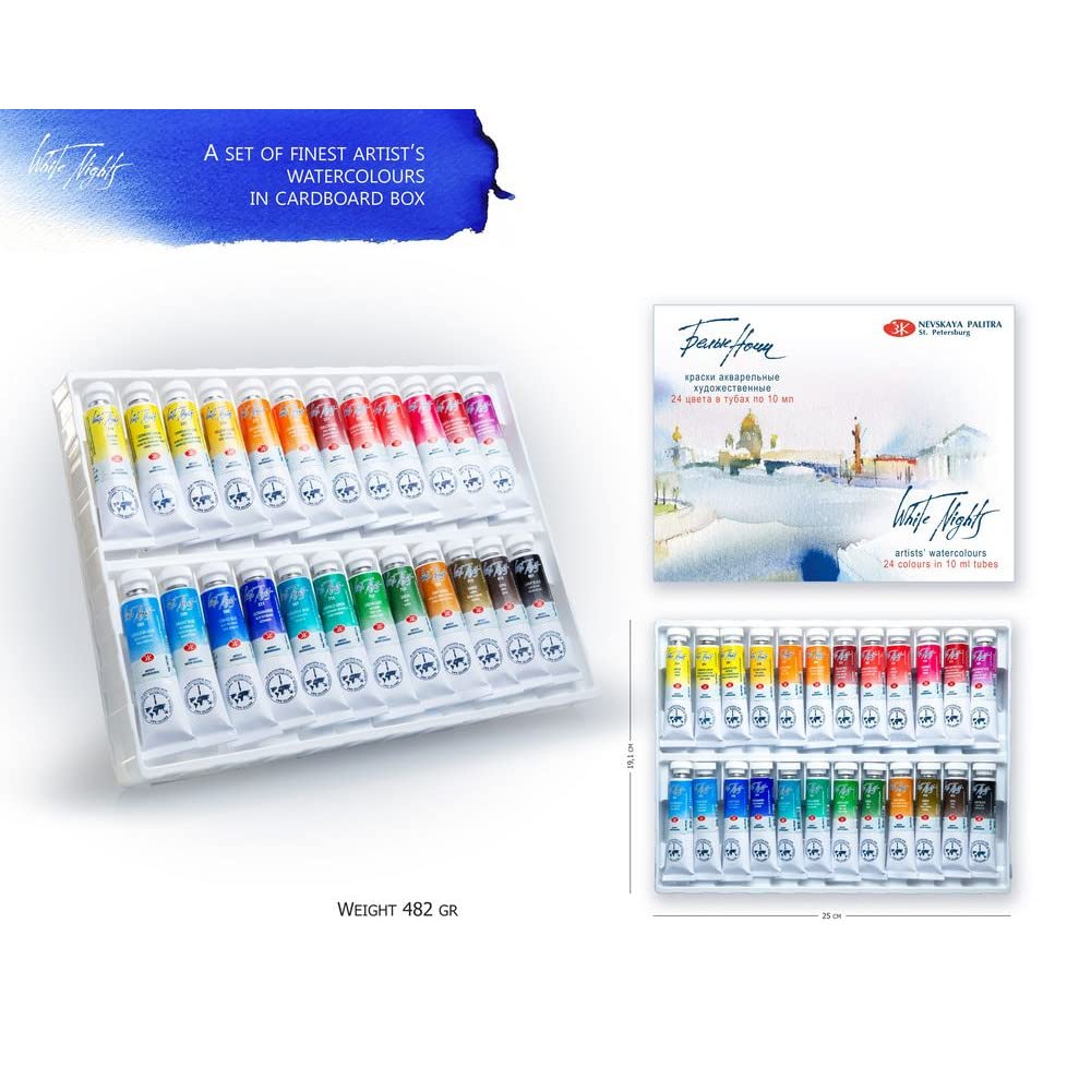 White Nights 水彩絵の具24色10mlチューブ White Nights Artist's Water Colour Tubes Set 24x10ml : Amazon.in