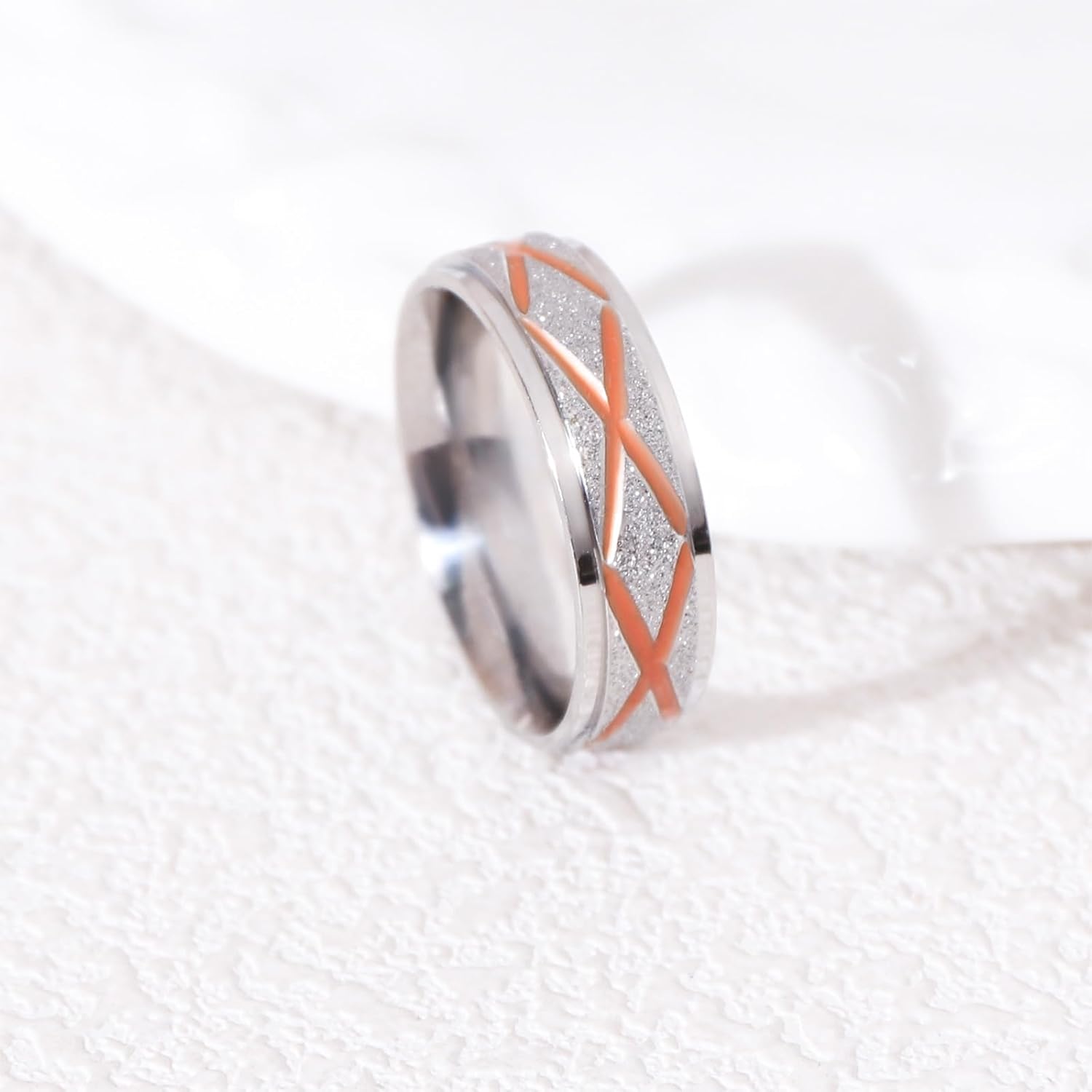 Enamel Band Rings for Women Men Stainless Steel Blue/Orange Ring Couple Enamel Valentine's Day Jewelry Gift - Image 4