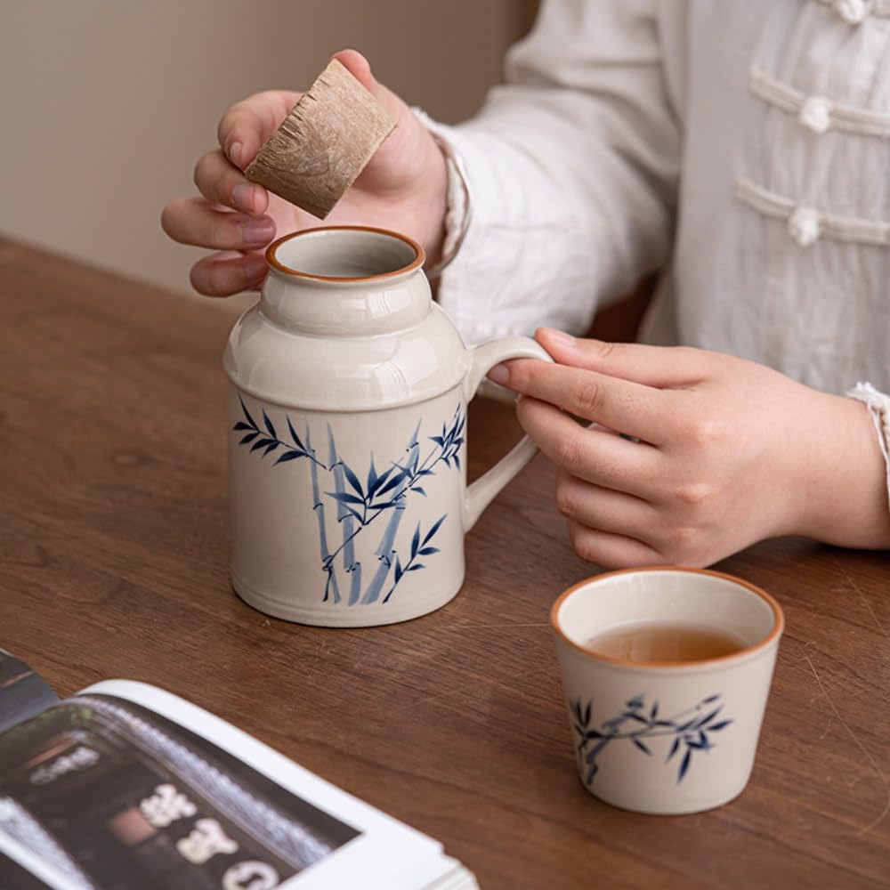 Petite Tasse à thé en céramique avec Couvercle, Service à thé/ragoût, Bouteille Chinoise, Anse (Paix et Joie)