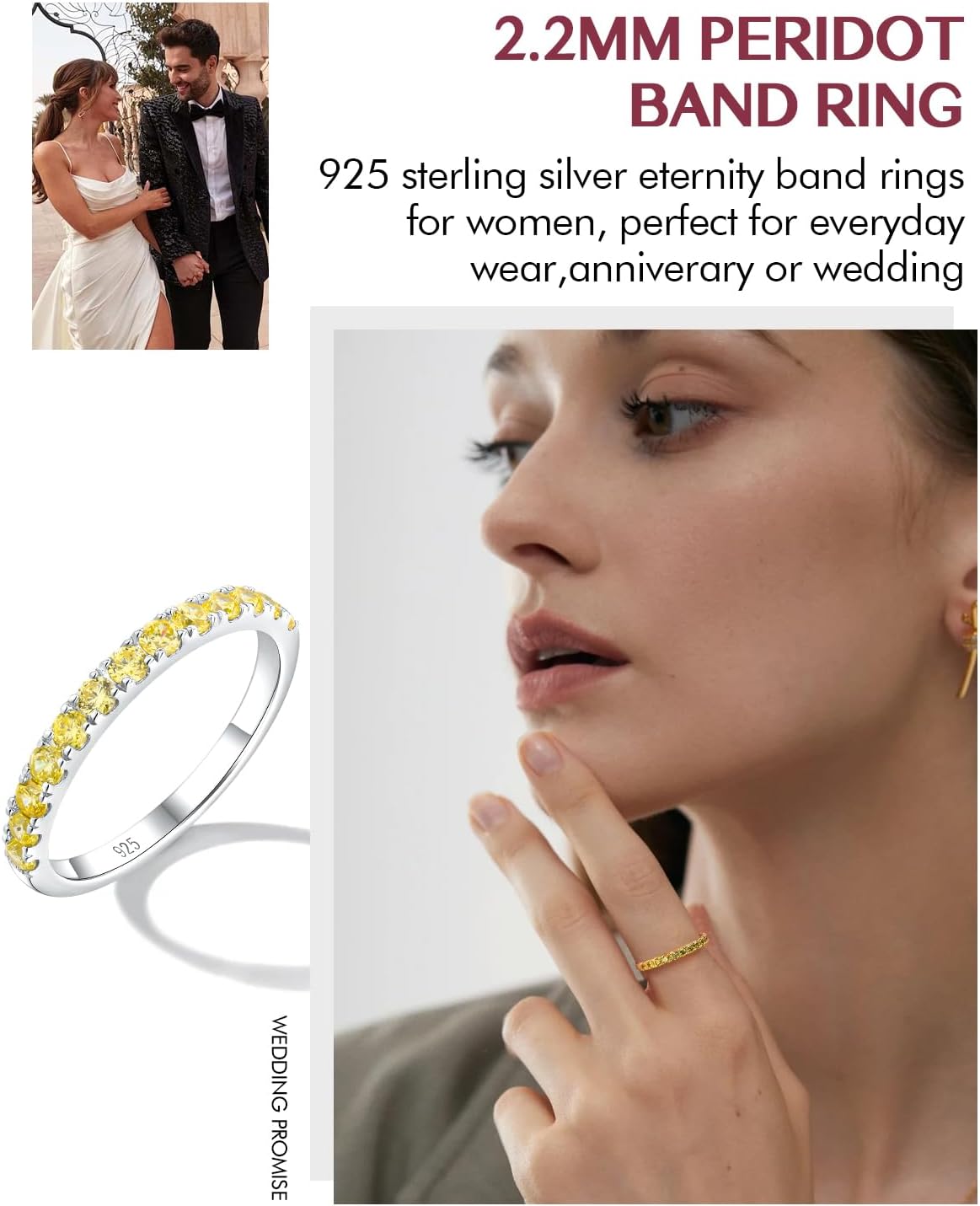 DAYBYDAY Peridot Band Ring Thin Half Eternity Band 2mm Stackable Rings for Women August Birthstone Stacking Ring Size 8