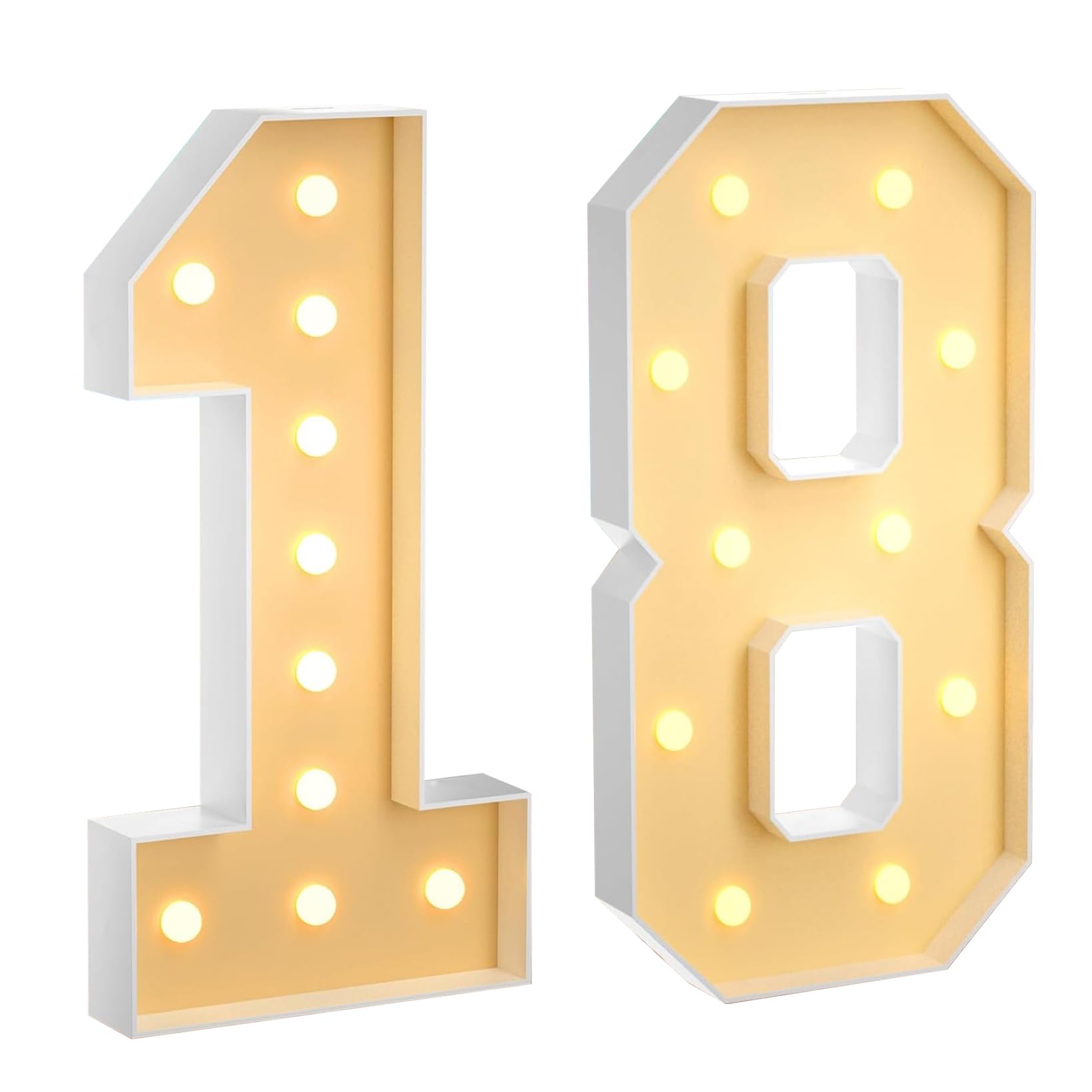 Tenda da 100 cm, illuminata, numero 18, grandi numeri LED, tenda, decorazione, mosaico, bianco caldo, cartello luminoso per casa, festa, compleanno, matrimonio, compleanno, Natale