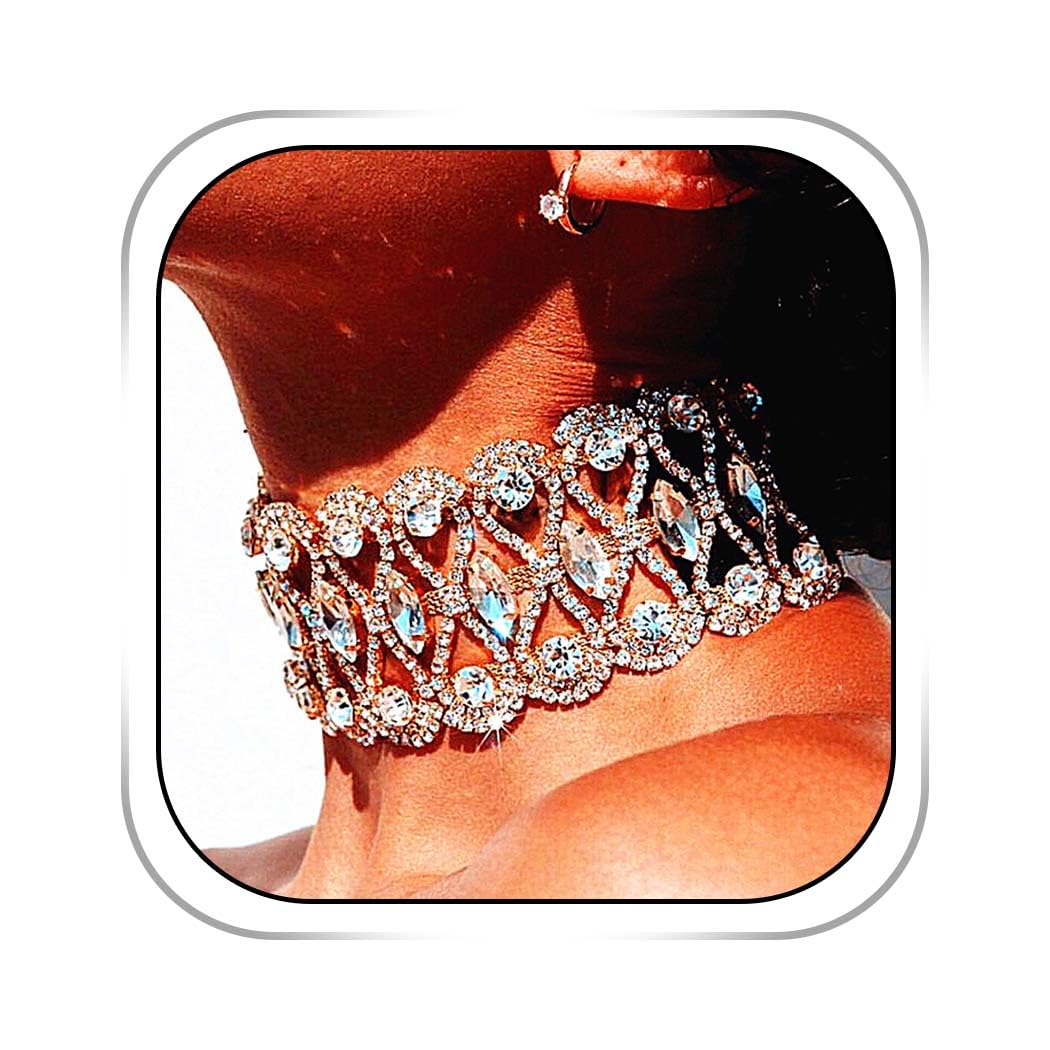 Rhinestone Necklace Choker Adjustable Crystal Collar Wedding Bridal Choker Sparkly Neck Jewerly Accessories for Women and Girls
