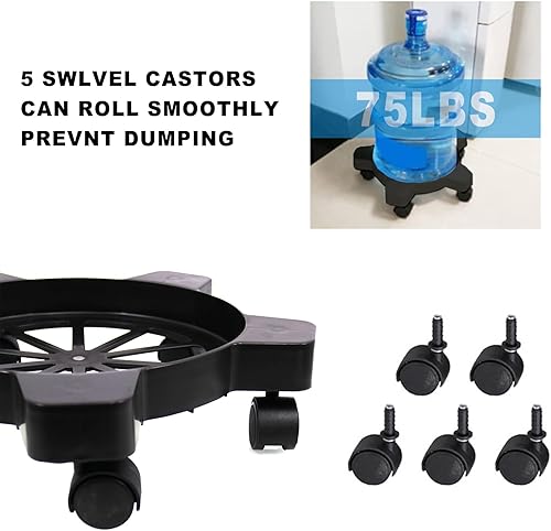 Miniatura 8 de Carrito de cubo de 5 galones con 5 ruedas giratorias de balanceo suave, 75 libras, sin punta ni derrames para cubo y maceta de 5 galones, diámetro