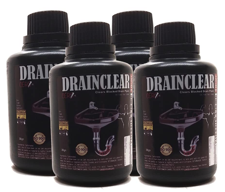 CERO ® DRAINCLEAR (DRY POWDER) to Clear Clogged Drains, Sinks and Pipes | Pack Of 4 (920gm) (B0B5RKTXZG) Amazon Price History, Amazon Price Tracker