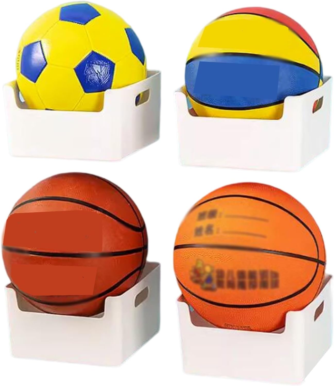 4 PC Basketball Holder Wall-Mount Rack for Home Gym & Dorm - Indoor Volleyball & Soccer Ball Storage Organizer - Space-Saving White Design