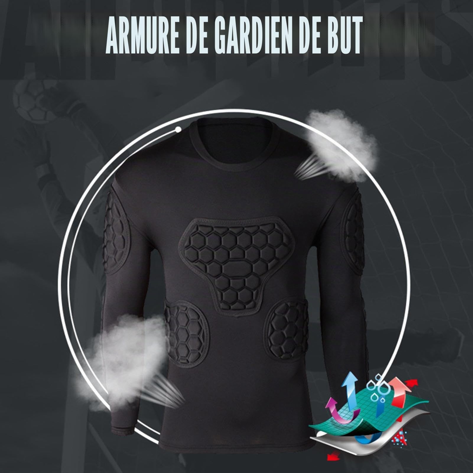 Maillot rembourré à manches longues pour enfant - Maillot de gardien de but - Noir - Maillot de football pour jeunes - Pour football, basket-ball, paintball, rugby, parkour