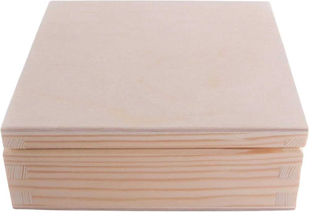 Amazon.co.jp: 蝶番付きの蓋付きの小さな四角い木製ボックス | 14 x 14