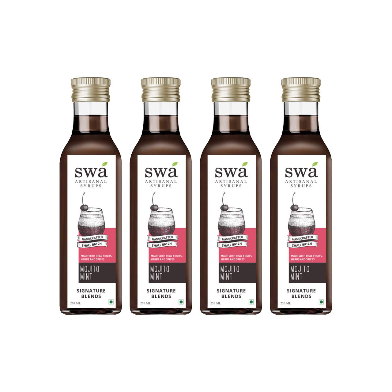 Swa Artisanal Syrups - Mojito Mint for Cocktails / Mocktails / Kid's Lemonades / House Parties - Pack of 4 Makes 48-60 Drinks - 100% Natural (250ml x 4)-image-23