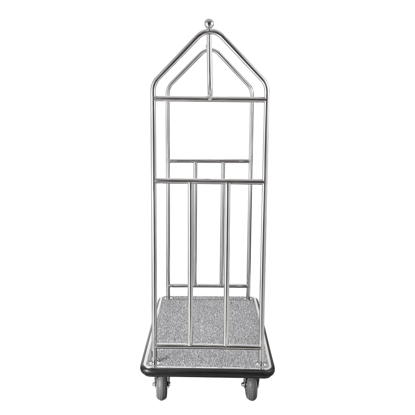VEVOR Chariot à Bagages Hôtel, 362 kg, Chariot à Plate-Forme de Concierge, Finition INOX Brossé, avec Moquette Grise, Roues Caoutchouc 15,24 cm, Porte-Bagages pour Hôtels, Condos, Complexes Hôteliers