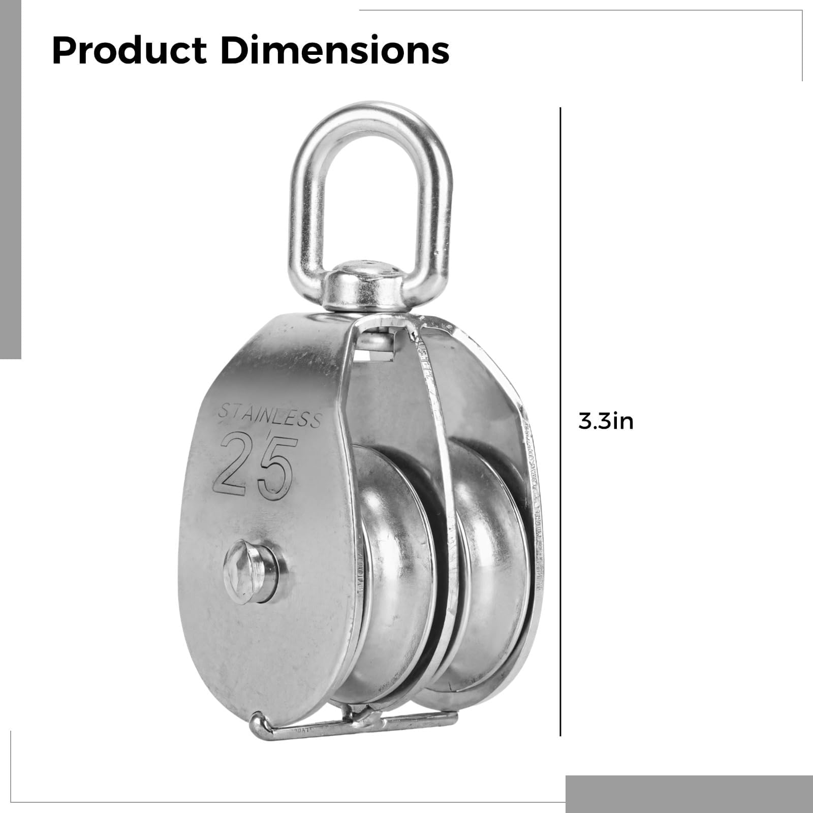 Polea doble M25 de acero inoxidable para sistemas de cuerda de uso industrial, equipo de elevación con ojo fijo, hardware resistente para un mejor rendimiento