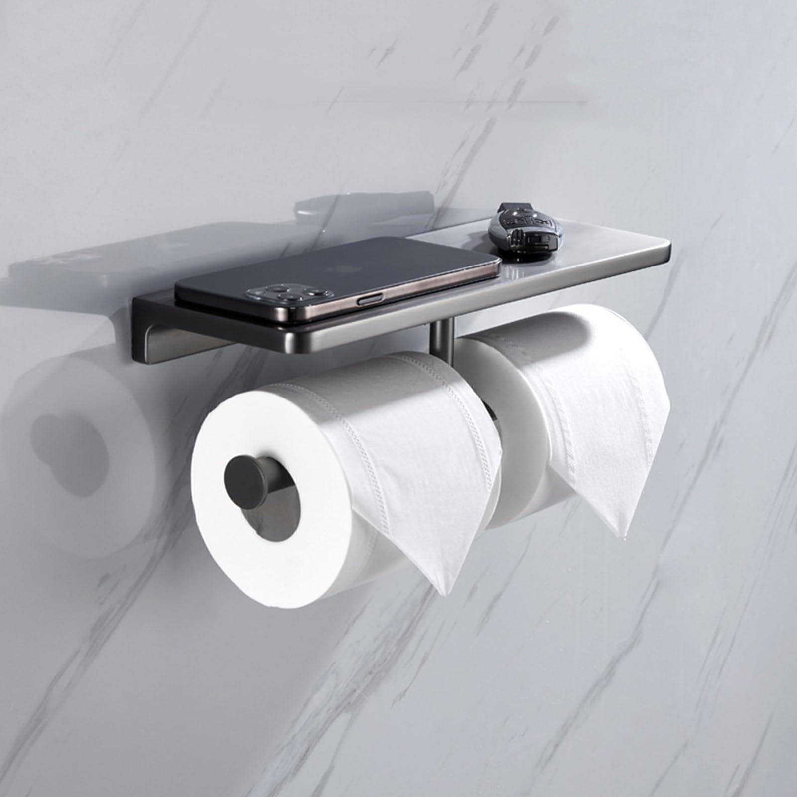 Portarrollos De Papel Higiénico Doble con Estante para Baño, Portarrollos De Papel Higiénico Doble De Montaje En Pared, Portarrollos De Papel Higiénico De Acero Inoxidable SUS304 para Baño