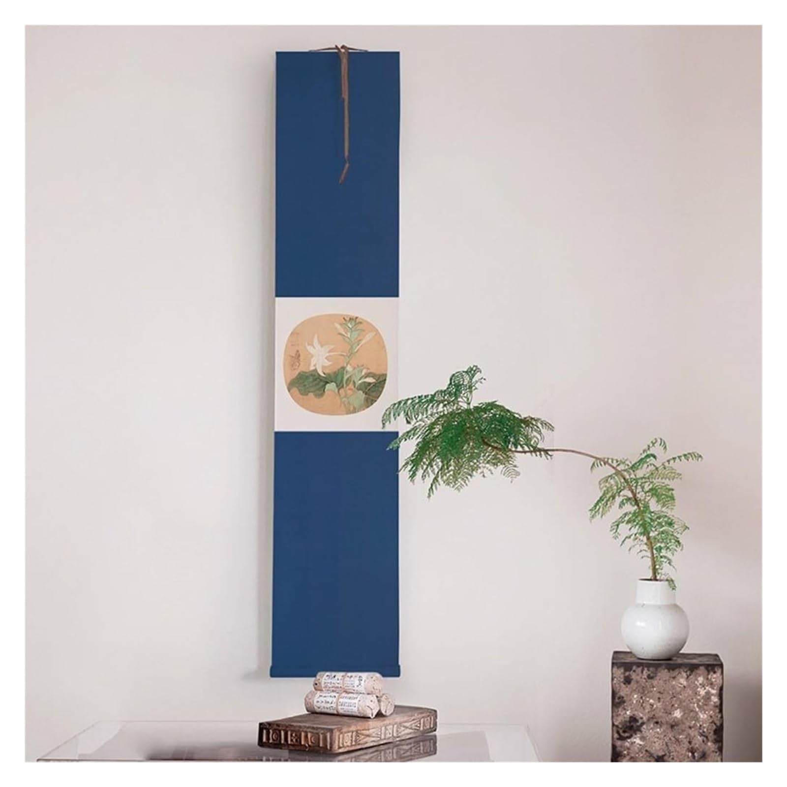 Obraz z motywem kwiatowym z dynastii Song, pionowa sztuka ścienna w kolorze niebieskim w biurze, wystrój azjatyckiego feng shui, kolekcja prezentów biznesowych(Blue G)