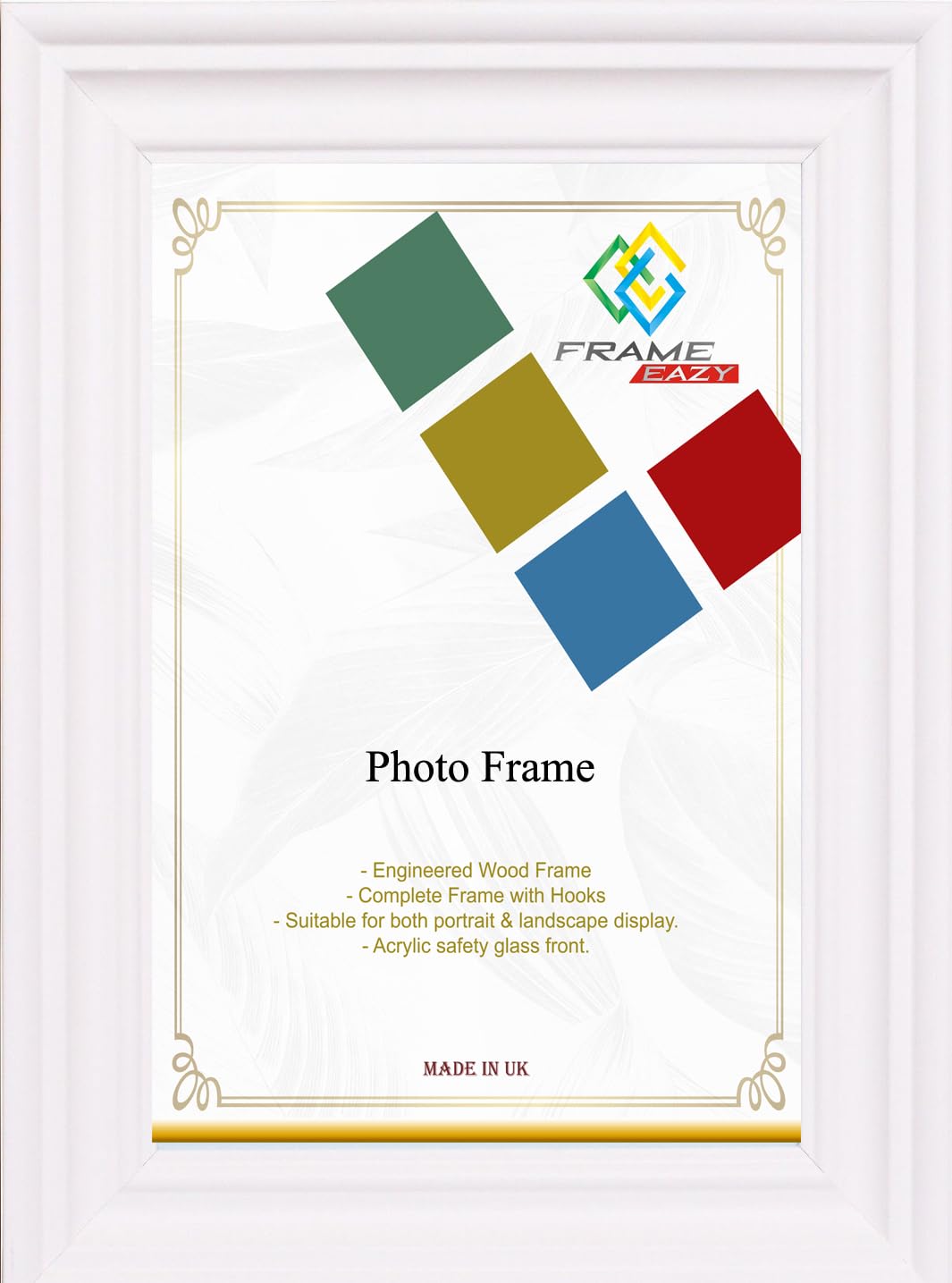 FRAME EAZY Modern Swept White 10 x 10 inch Picture Frame In Multiple Colours & Sizes - Wide Frame With Safe Perspex Front & Wall Mounting -10" x 10" (25.4 x 25.4cm) White Photo Frame