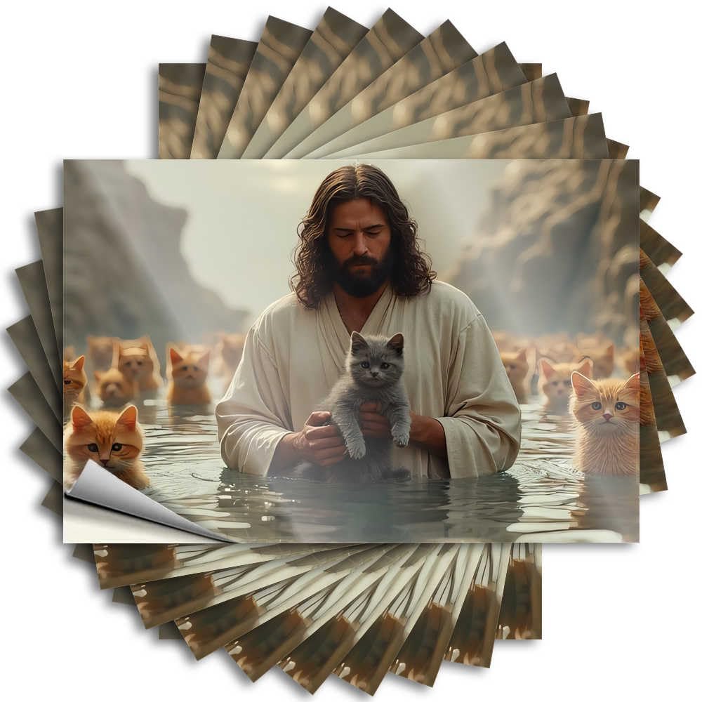 Abipuir - Mechanical Stickers for Jesus and Cats in the Water, 10 Car Stickers, 12 x 18 cm