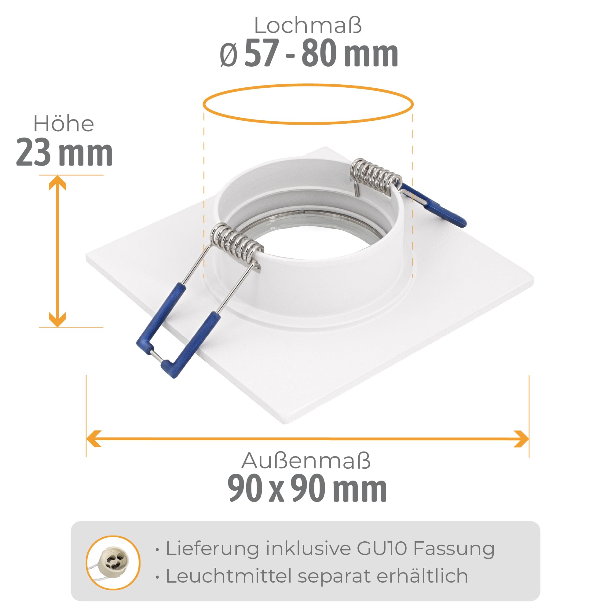 SSC-LUXon 6x QW-2 Einbauspot LED eckig Lampe für Bad & Aussen Weiß - inkl. tauschbarem GU10 LED LumiFLEX 5W drei Lichtfarben - Spot für Feuchträume