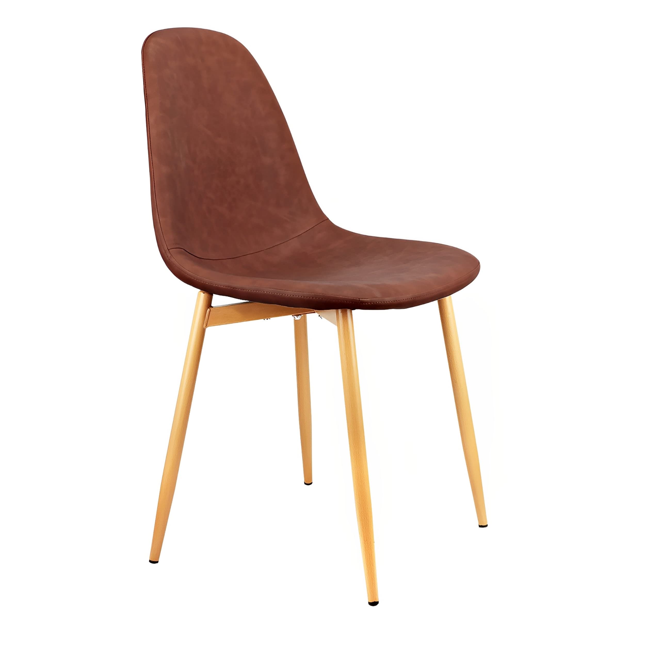 Higliocas Dining Chairs Set of 4, Washable PU Cushion Seat and Upholstered Back, Metal Legs, Mid Century Armless Modern Kitchen Side Chairs, Brown