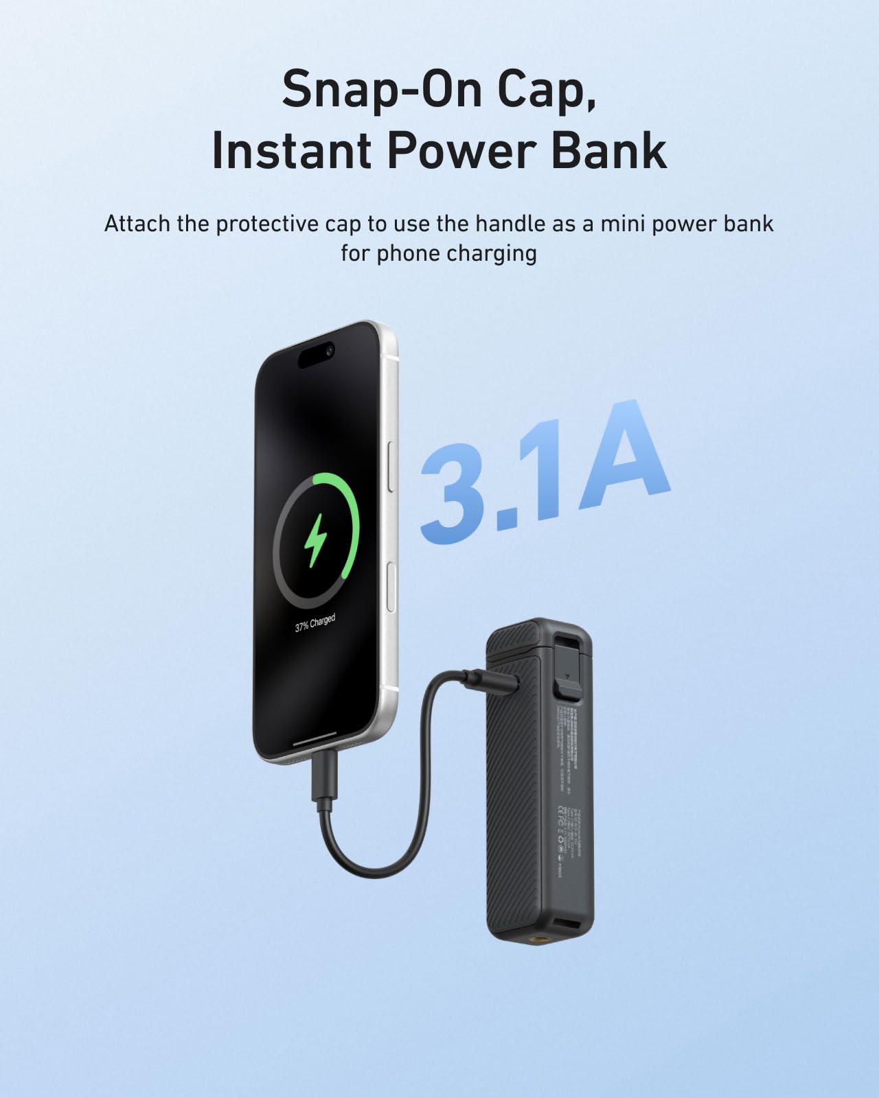 TELESIN Poignée Batterie pour DJI Osmo Pocket 4/3, Batterie 5000mAh Haute Capacité, Grip Powerbank 1.3X Autonomie Étendue, Support Trépied Vlogging, Accessoire Portable pour Voyage, Vlog