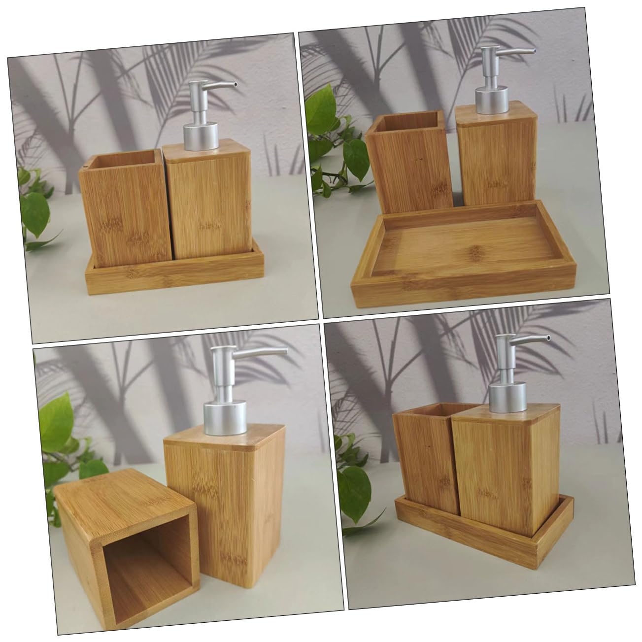 Alipis Set Accessori Bagno in Bambù Dispenser Sapone Pompa, Bottiglia Shampoo Riutilizzabile, Portaspazzolino Compatto Per Uso Domestico e Bagno Ospiti