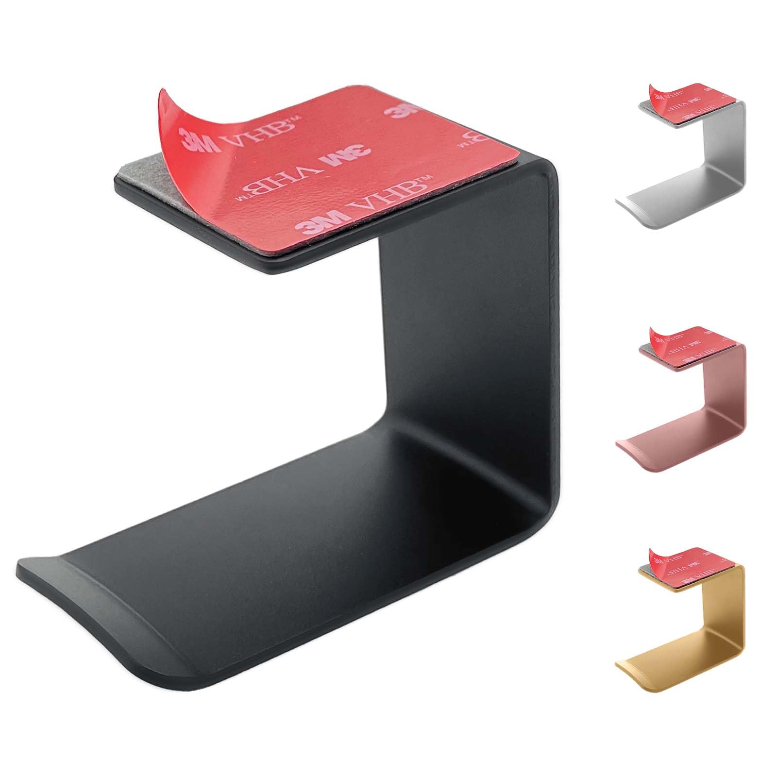 Mt.Jun Aluminum Under-Desk Headphone Hook, with Strong Adhesive VHB Tape, Holds 5 lbs (Black)