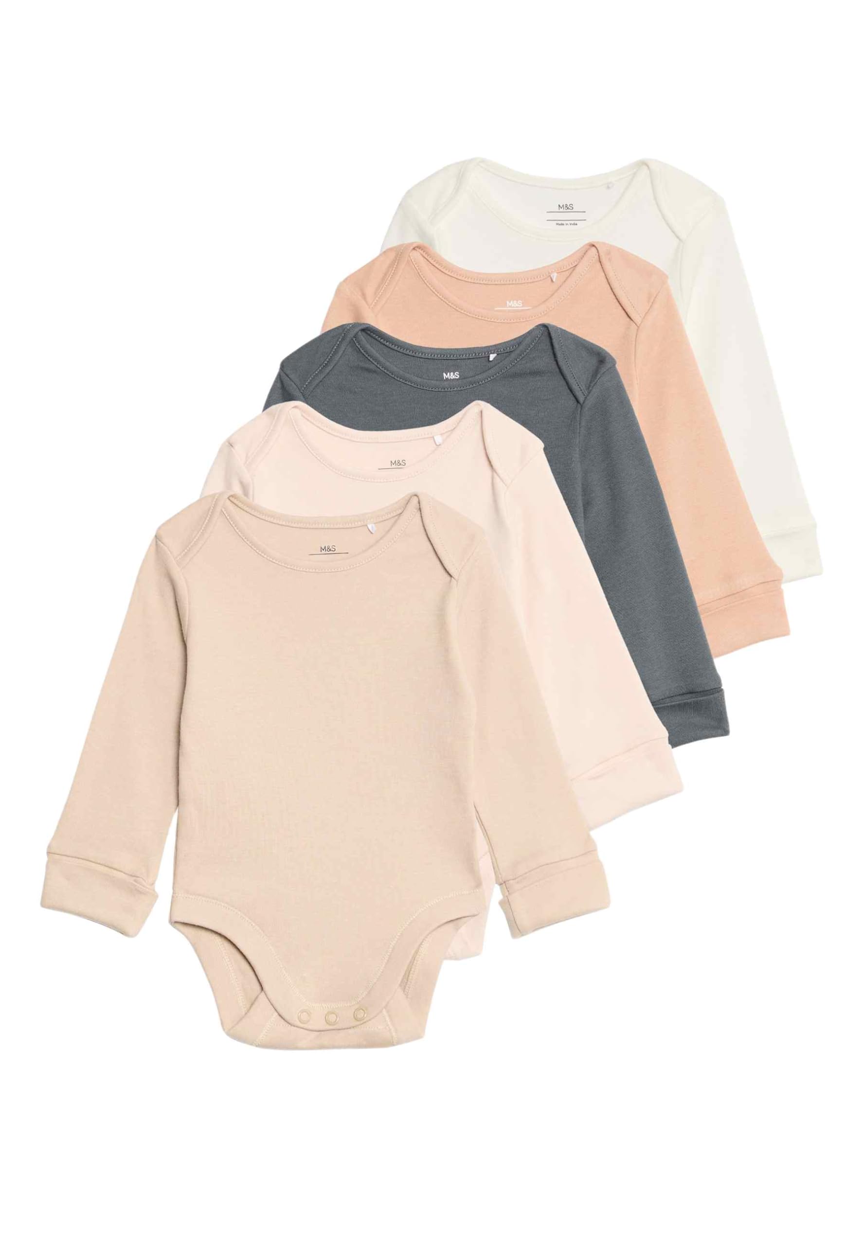 Marks & Spencer 5er-Pack Baby Langarm-Bodys – Unisex für Jungen & Mädchen – 100% reine Baumwolle