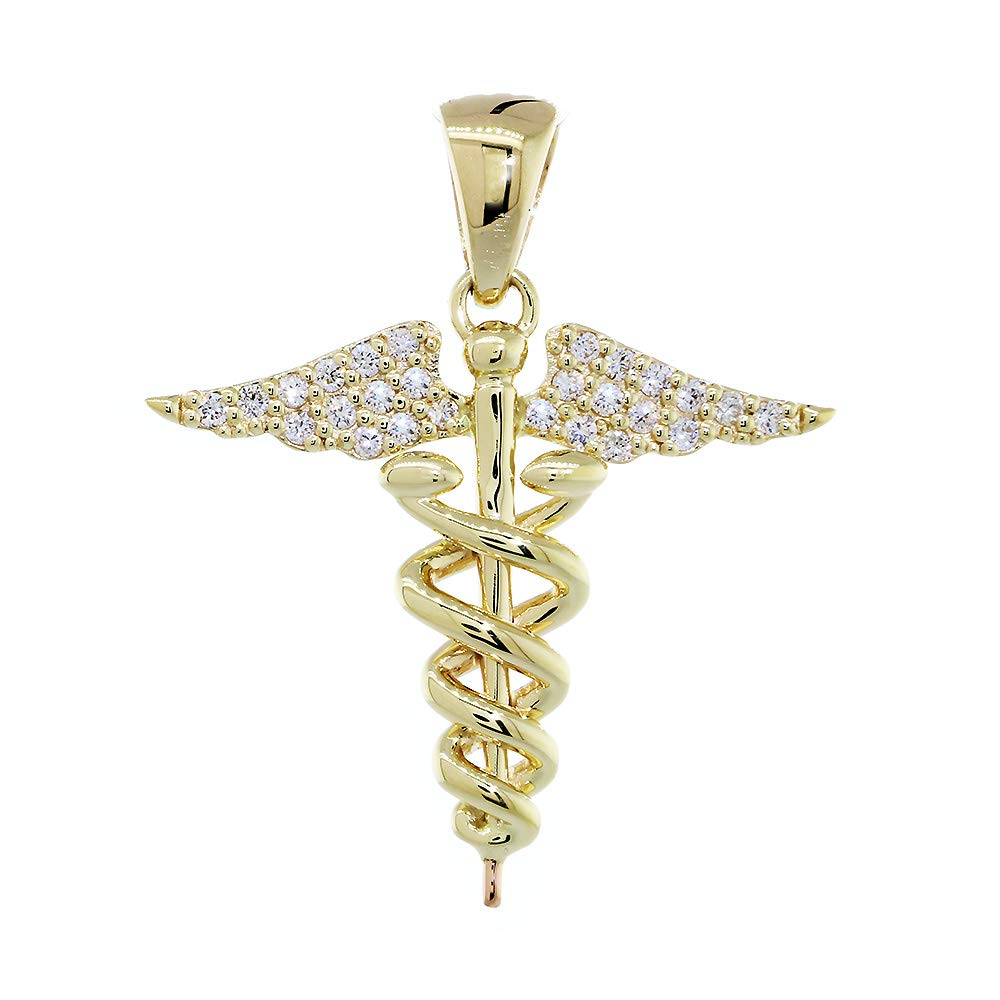 24mm Diamond Caduceus, 0.23CT, Karykeion, Staff of Hermes, Mercury Medical Charm